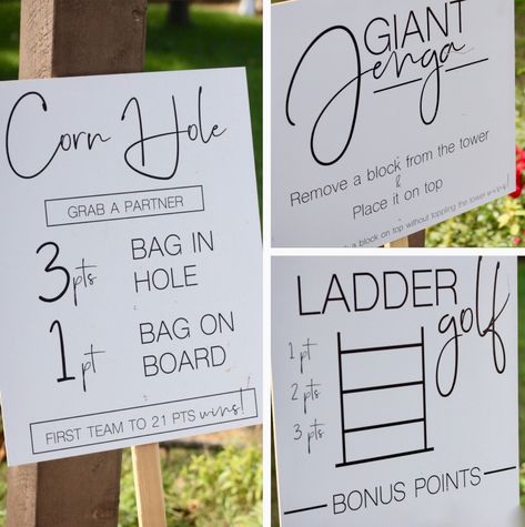 Wedding Ideas Games, 90's Games, Yard Games Wedding, Wedding Yard Games, Game Signs, Ladder Golf, Outdoor Wedding Games, Outdoor Wedding Decor, Lawn Games Wedding