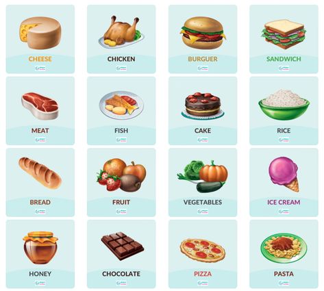 Food. Alimentos en inglés (Smile And Learn) Chocolate Pizza, Rice Bread, Honey Chocolate, Game Name, Meat Sandwich, Creamed Honey, Healthy Living Quotes, Simple Food, Workout Chart