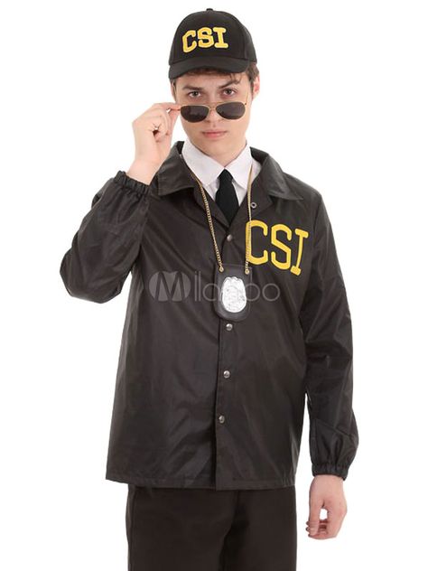 Halloween Cop Costume Men's Black Overcoat And Hat #Costume, #Cop, #Halloween Csi Costume, Scene Costume, Godmother Costume, Halloween Cop, Police Theme Party, Best Mens Costumes, Mad Men Costume, Fairy Godmother Costume, Cop Halloween Costume