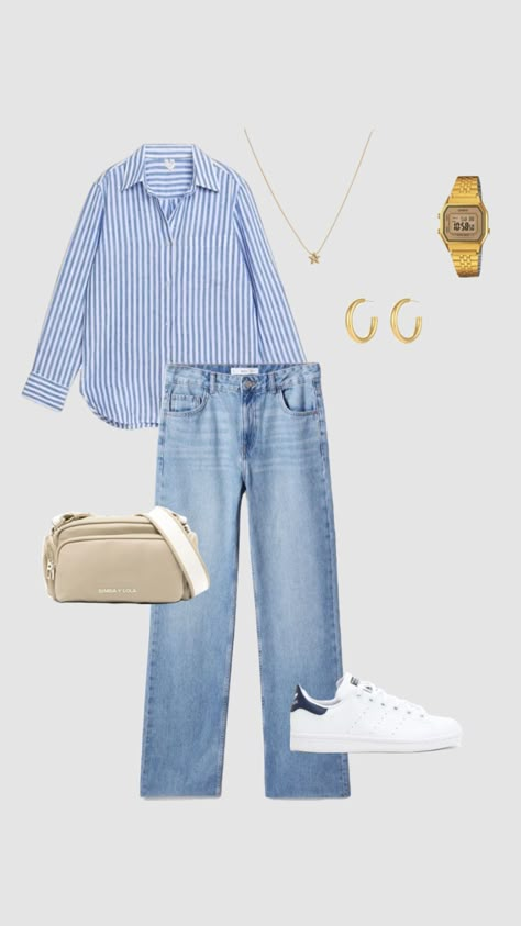 Stripped Shirt Women Outfit, Stripped Shirt Women, Old Money Outfit Women, Women Outfit Summer, Shirt Women Outfit, Outfit Flatlay, Old Money Outfit, Money Outfit, Fifties Fashion