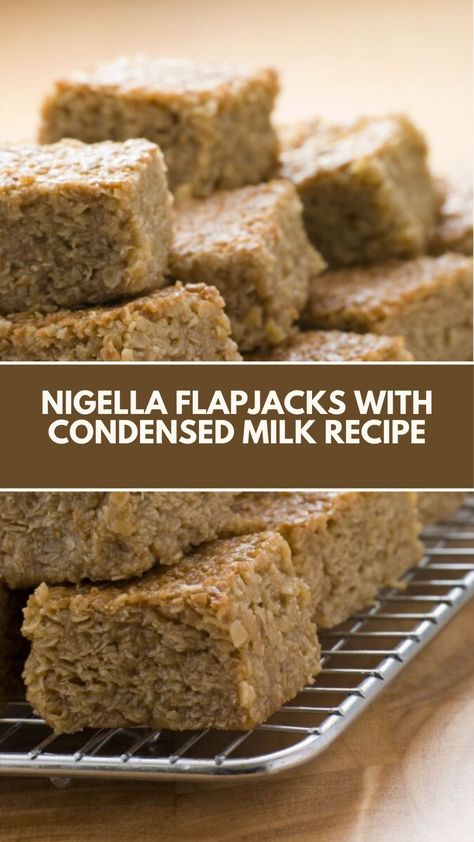 This easy and delicious flapjack recipe, inspired by Nigella, is a quick treat made with creamy condensed milk and hearty porridge oats. Perfect for a snack or dessert, it’s a flexible recipe that uses pantry staples like golden syrup and sugar. Enjoy these golden, chewy bars as a simple homemade alternative to store-bought snacks! Sticky Toffee Flapjack, Homemade Flapjacks Recipes, Easy Condensed Milk Recipes, Slices Recipes Easy, Biscuit Recipes Uk, Condensed Milk Recipes Easy, Flapjacks Recipe, Choc Brownies, Condensed Milk Recipes Desserts