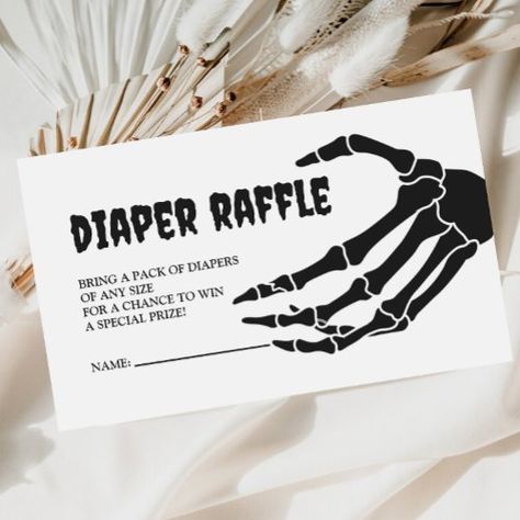 $0.35 | Halloween Baby Shower Diaper Raffle #shower games, our little boo is due, halloween baby shower, gothic baby shower, skull baby shower, skeleton hands, fall october, boy baby shower, diaper raffle, raffle ticket Horror Themed Baby Shower Ideas, Dark Baby Shower Ideas, Spooky Baby Shower Ideas Boy, October Baby Shower Theme, Halloween Baby Shower Ideas, Fun Shower Games, Baby Cam, Monster Baby Showers, October Baby Showers