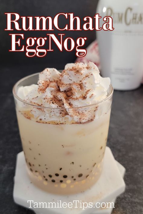 Hot Eggnog Drinks, Rumchata Christmas Drinks, Rumchata Eggnog Recipe, Rumchata Eggnog, Eggnog Cocktail Recipe, Alcoholic Eggnog, Rumchata Recipes, Eggnog Cocktail, Eggnog Drinks