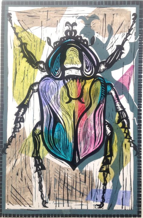 Goliath By Alison Headley UK Printmaker Ks3 Art, Insects Art, Art Insects, Relief Prints, Printmaking Ideas, Insect Print, Linocut Printmaking, Bug Art, Lino Printing