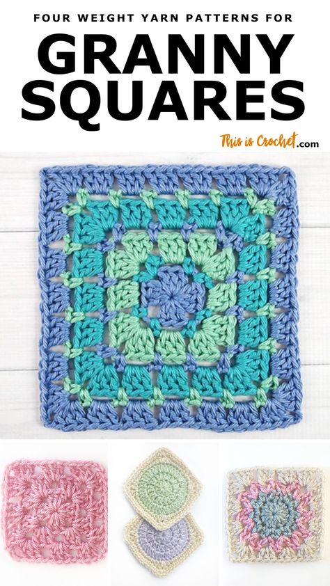 9 Granny Squares Using Four Weight Yarn - This is Crochet Free Crochet Square, Crochet Blanket Colors, Blanket Colors, Ombre Yarn, Crochet Granny Square Blanket, Variegated Yarn, Thick Yarn, Crochet Square Patterns, Granny Squares Pattern