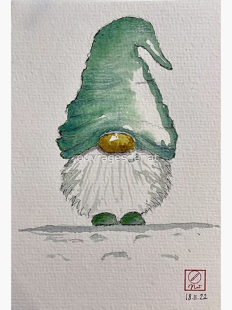 Christmas Whimsical Art, Hand Painted Cards Ideas Simple, Gonk Art, Watercolour Gnomes, Watercolor Christmas Cards Diy, Watercolor Gnome, Painted Christmas Cards, Learn Watercolor Painting, Watercolor Paintings For Beginners