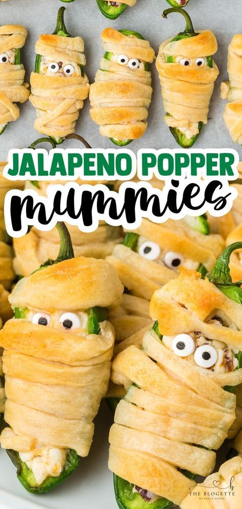 Get ready to spook up your Halloween parties with these easy jalapeño popper mummies! This appetizer recipe wraps jalapeño poppers in crescent roll dough, creating a frightfully tasty treat for everyone to enjoy. Get your taste buds ready for some Halloween fun and flavors! Halloween Appetizer, Mummy Recipes, Jalapeño Poppers, Delicious Appetizers, Stuffed Jalapenos With Bacon, Jalapeno Popper, Halloween Appetizers, Crescent Dough, Crescent Roll Dough