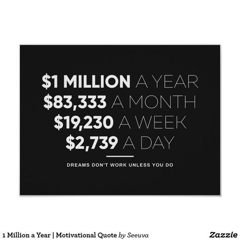 1 Million a Year | Motivational Quote Poster 1 Million A Year, 1 Million, Modern Quotes, Motivational Decor, Motivational Quote Posters, Modern Poster, Gifts For Office, Make Your Own Poster, Money Quotes