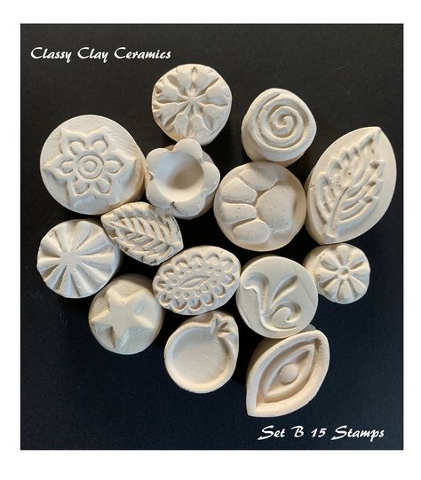 Clay Stamp Ideas, Ceramic Stamps Ideas, Pottery Stamps Ideas, Bisque Stamps, Pottery Hacks, Ceramic Stamps, Spiral Star, Pottery Stamps, Bisque Pottery