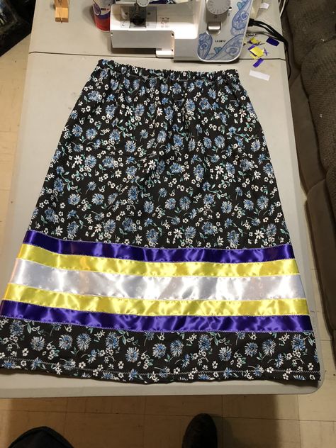 Cherokee ribbon skirt I sewn. Native American Ribbon Work, Jingle Dress, Ribbon Skirt, Skirt Inspiration, Ribbon Skirts, Ribbon Dress, Ribbon Shirt, Ribbon Work, Beautiful Skirts