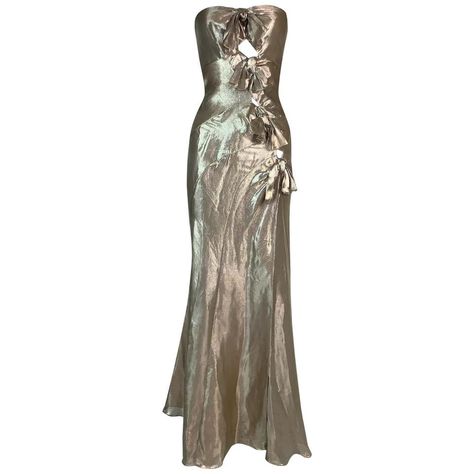 S/S 2003 Christian Dior John Galliano Strapless Gold Cut-Out Bows Maxi Dress For Sale at 1stDibs Dior Evening Gown, Vintage Dior Dress, Christian Dior John Galliano, Galliano Dress, Christian Dior Dress, Galliano Dior, Dior Dresses, Dior Dress, Fantasy Gowns