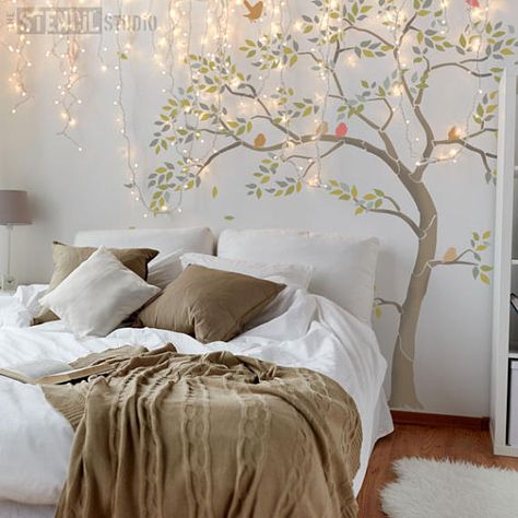 Tree Stencil Pack  Create a unique wall mural with stencils Tree Stencils, Stenciled Wall Decor, Tree Bedroom, Large Wall Stencil, Mural Stencil, Bird Stencil, Tree Wall Murals, Nursery Wall Murals, Tree Stencil