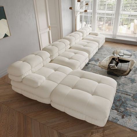 L-shaped Teddy Fabric Sofa, 146.44" 4-seater Sectional Sofa Couch with Ottoman - Bed Bath & Beyond - 40536690 Retro Apartment Decor, Retro Apartment, Couch With Ottoman, Couch With Chaise, Unique Sofas, Teddy Fabric, Sectional Sofa Couch, Ottoman Bed, Modular Sectional Sofa