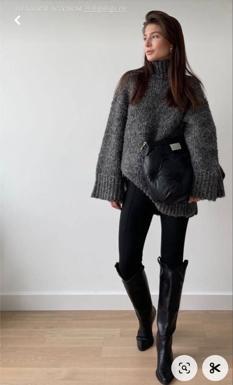 Fall Knee High Boots Outfits 2024, Long Boots Outfits Winter, Knee High Boots Casual Outfit, Casual Winter Going Out Outfit, Flat Knee High Boots Outfit Winter, Flat Tall Boots Outfits, Y’all Black Boots Outfit, Grey Loafers Outfit Women, Winter Skirt And Tights