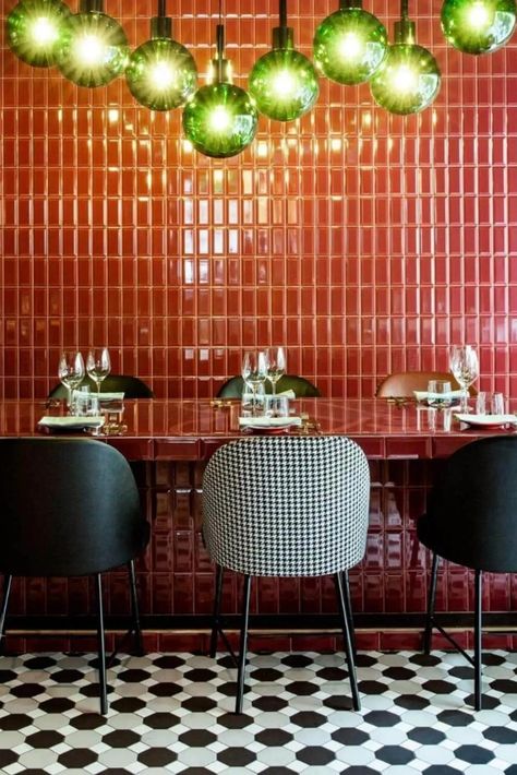 A series of red subway tiles in many different indoor domestic settings. Red Subway Tile, Subway Tiles Bathroom, Subway Tile Kitchen, Red Tiles, Classic Tile, Subway Tiles, Subway Tile, Dining Rooms, Tile Bathroom