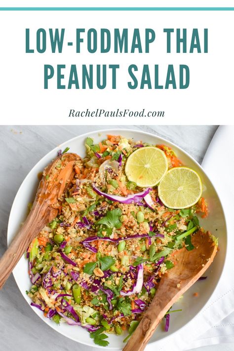 Low-FODMAP Crunchy Thai Peanut Salad; Gluten-free, Vegan | Rachel Pauls Food Low Fodmap Fall Salad, Fodmap Salad Recipes, Low Fodmap Cucumber Salad, Low Fodmap Salad Recipes, Low Fodmap Salads, Vegan Low Fodmap Recipes, Crunchy Thai Peanut Salad, Fod Diet, Low Fodmap Salad