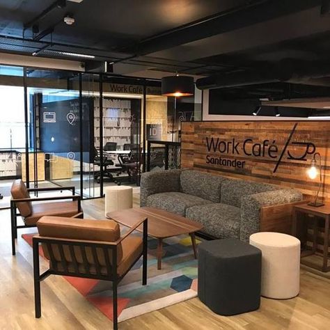 Urban Lounge Design, Industrial Office Lounge Area, Coffee Lounge Seating, Large Waiting Room Design, Office Sitting Area Business, Coffee Shop Sofa Seating, Cafe Lounge Area, Modern Office Lounge Area Design, Office Lobby Furniture Waiting Area