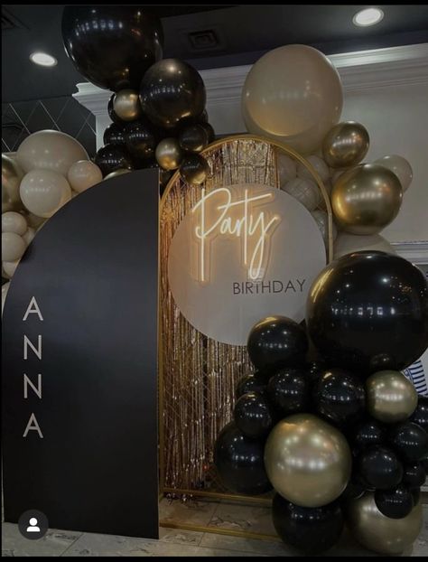 Male Backdrop Ideas, Corporate Balloon Decor, Champagne Walls, Ballon Ideas, Black And Gold Party Decorations, 40th Birthday Party Decorations, 18th Birthday Decorations, Grad Party Decorations, Gold Party Decorations