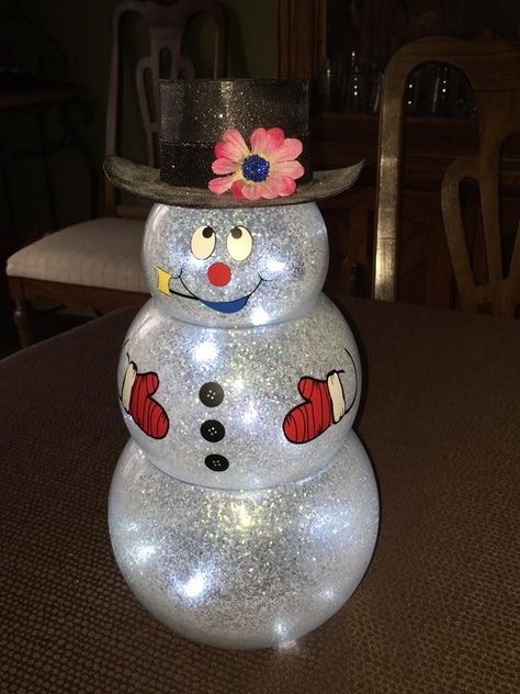 Fish Bowl Crafts, Fish Bowl Snowman, Bowl Snowman, Snowmen Crafts, Snowman Ideas, Fish Bowls, Snowman Christmas Decorations, Homemade Christmas Decorations, Snowman Crafts