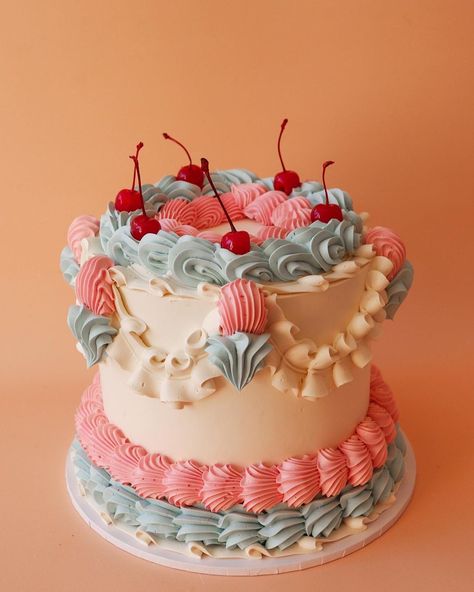 custom cute vintage cake for a gender reveal 🫶🏼🍒 #bakesbyher | Instagram Food Core, Baby Shower Gender Reveal Cake, Gender Reveal Unique, Cakes Design, Unique Birthday Cakes, Mini Cakes Birthday, Gender Reveal Cake, Sweets Cake, Baby Shower Gender Reveal