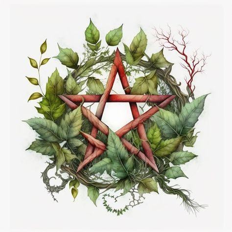 Plant Witch Aesthetic, Pentagram Art, Elemental Witchcraft, Pentacle Art, Solitary Witch, Witch Pentagram, Wiccan Tattoos, Art Planner, Altered Book Journal