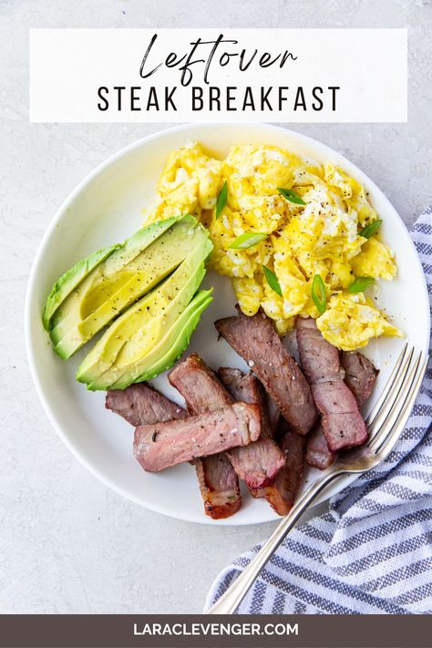 Scrambled Eggs Healthy, Scrambled Eggs Breakfast, How To Reheat Steak, Eggs And Avocado, Breakfast Eggs Scrambled, Steak Breakfast, Leftover Steak, New York Strip, Ny Strip Steak