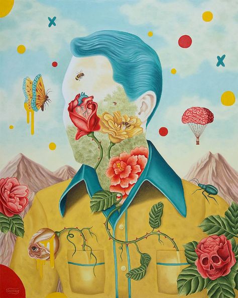 Surreal Portrait Paintings by Rafael Silveira Aesthetic Drawings, Surreal Portrait, Pop Surrealism, Art And Illustration, Arte Floral, Surreal Art, Graphic Design Typography, Visual Arts, Portrait Painting