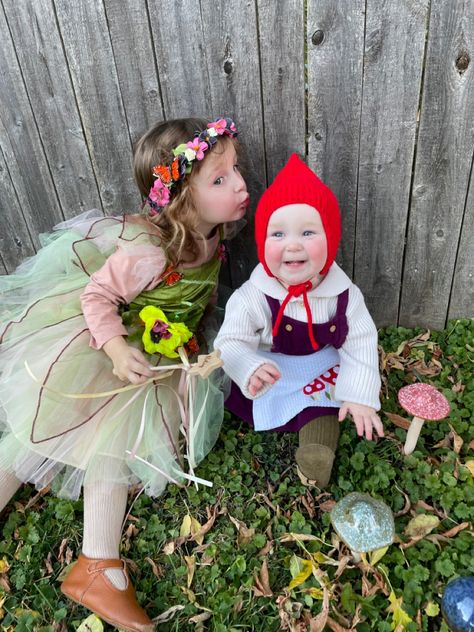 Woodland Halloween Costumes Kids, Gnome And Fairy Costume, Woodland Halloween Costumes Family, Fairy And Mushroom Costume, Diy Flower Halloween Costume, Toddler Fairy Costume Diy, Woodland Family Costumes, Family Fairy Costumes, Woodland Halloween Costumes