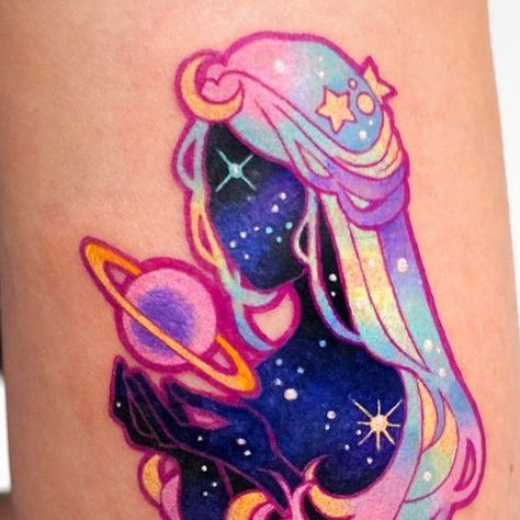 SIGAK on Instagram: "Lovely candy galaxy girl🍭 #시각타투 #sigaktattoo" Kawaii Space Tattoo, Galaxy Tattoo, Kawaii Tattoo, Tattoos Geometric, Cute Little Tattoos, Tatuaje A Color, Space Tattoo, Most Popular Tattoos, Elegant Tattoos