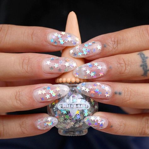 Scream Nails, Star Nail Designs, Clear Acrylic Nails, Glitter Nails Acrylic, Sparkle Nails, Kawaii Nails, Star Nails, Pastel Nails, I Scream