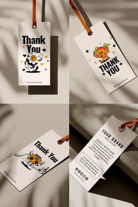 Price Tag Template, Hang Tags Clothing, Hang Tag Design, Thank You Messages, Retro Clothing, Tag Template, Tag Design, Label Templates, Canva Templates