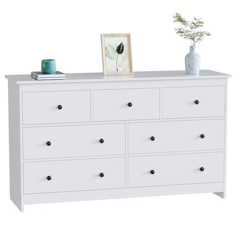 PRICES MAY VARY. Eye-Catching Design: The sleek white finish and classic black knob handle provide a unique finish while sure to add a glamorous look to your room and provide an easy storage idea for your room. White modern dresser complements any contemporary interior perfectly. Use alone or with other bedside tables, a high cabinet combination is a good choice. 7 drawer dresser brings a retro modern twist to your furniture decor. 7 Drawer Large Storage Space: This white dresser for bedroom fea White Dresser Black Knobs, Small White Dresser, Cute Dresser, White Dresser Bedroom, Bedroom Board, Barn Bedrooms, High Cabinet, Large Dresser, Bedroom Stuff