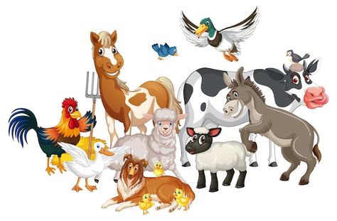 Farm Animal Stickers, Cartoon Farm Animals, Farm Animals Art, Duck Flying, Watercolor Farm Animals, Farm Animal Clipart, Farm Animal Decor, Horse Birthday Party, Farm Animals Decor