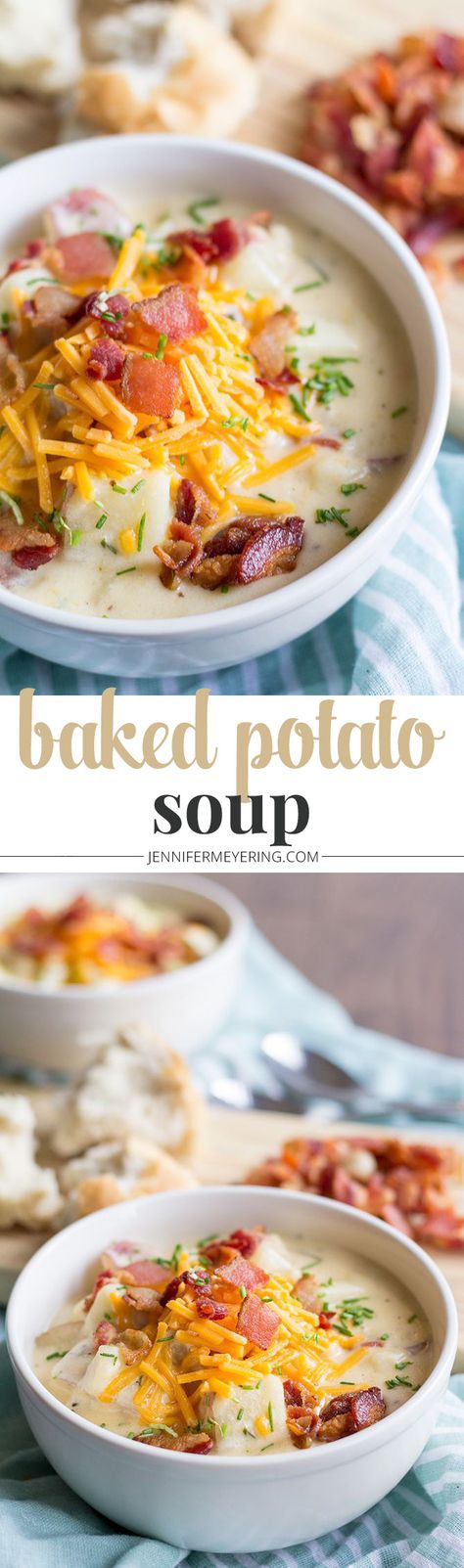 Baked Potato Soup - JenniferMeyering.com Potato Soup Vegetarian, Potatoes Soup, Soup Potato, Baked Potato Soup Recipe, Best Potato Soup, Soup Vegetarian, Potatoes Baked, Crockpot Soup, Potato Soup Crock Pot