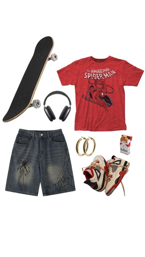 #fashion #colorful #outfitinspo #vintage #spiderman #spidermanaesthetic #skater #skateboarding #ootd #ootdinspo #ootdideas #tomboy #shorts #summer #fashioninspo #outfitideas Tomboy Core, Tomboy Shorts, Vintage Spiderman, Nyc Fits, Street Fashion Men Streetwear, Shorts Summer, Cute Everyday Outfits, Lookbook Outfits, Dream Clothes