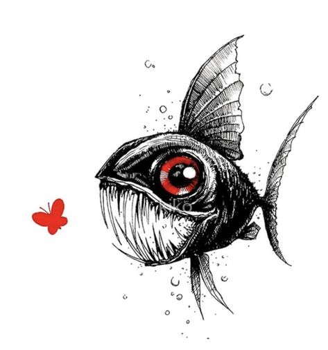 Creepy Drawings, Amazon River, Fish Drawings, Dark Art Drawings, Pencil Art Drawings, Flash Art, Fish Art, A Drawing, Art Drawings Sketches