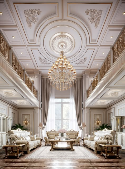 Mansion Living Room, Mansion Living, Luxury Ceiling Design, Luxury Mansions Interior, House Ceiling Design, Ceiling Design Living Room, Luxury House Interior Design, Classic Interior Design, Carved Furniture