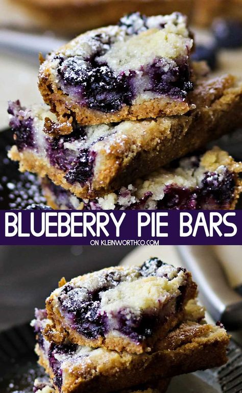 This Blueberry Pie Bars Recipe is the perfect dessert recipe for blueberry lovers. Loaded with fresh blueberries, these buttery bars are great for any occasion. #blueberrypiebars  #blueberry  #blueberrypie  #barrecipes #dessert  #treat Blueberry Pie Bars, Pie Bars Recipe, Smores Dessert, Dessert Halloween, Pie Bar Recipes, Dessert Parfait, Blueberry Desserts, Dessert Bar Recipe, Pie Bars