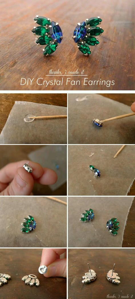 Diy Jewlery, Fan Earrings, Diy Crystals, Jewelry Techniques, Wax Paper, Rhinestone Jewelry, Diy Schmuck, Bijoux Diy, Accessories Diy