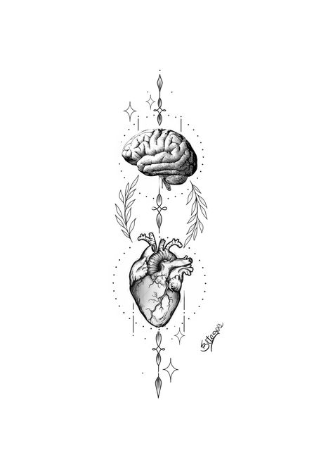 Heart And Brain Scale Tattoo, Thigh Piece Tattoos, Meaningful Tattoos For Men, Balance Tattoo, Blue Rose Tattoos, Saved Tattoo, Mom Tattoo Designs, Clever Tattoos, Zodiac Tattoos