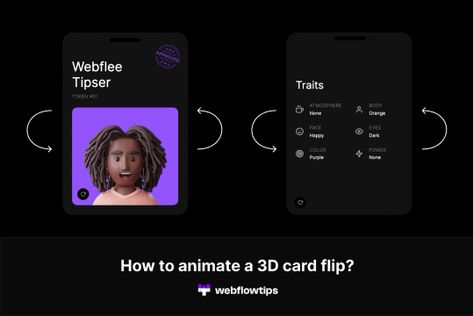 From Webflow: "Inspired by TinyFaces NFT here is a card that grows on hover and flips when you click it. ✔ Animations using Webflow ✔ Client First v1 Stamp by: https://www.figma.com/community/file/1152939904987609012) Avatar by: https://www.figma.com/community/file/1093812820191805963 Sign up for the lesson: www.webflowtips.com/b/how-to-animate-a-3d-card-flip If you have any questions feel free to comment. P.S Like or follow if this was useful for you 🙂 🙌" Webflow Templates, Card Ui, Ui Animation, Flip Cards, 3d Animation, Avatar, Sign Up, Stamp, Feel Free