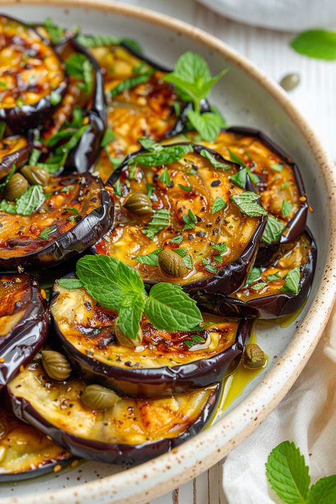 Discover the Keto-Friendly Recipe: Marinated Eggplant with Capers and Mint #ketodiet #ketorecipes #lowcarb Marinated Eggplant, Spicy Eggplant, Keto On A Budget, Eggplant Dishes, Mint Recipes, Eggplant Recipes, Pickle Relish, Keto Diet For Beginners, Flavor Profiles