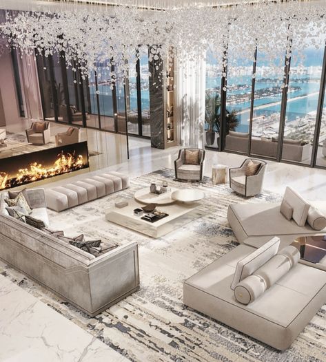 Waldorf Astoria: Luxury Branded Residences In Miami Luxury Homes Dream Houses Mansions, Luxury Beach House Interior, Penthouse Aesthetic, Mountain Living Room, Dream House Mansions, Mansion Living, Houses Mansions, Luxurious Mansion, Beach Mansion