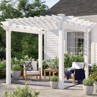 Suncast 10 Ft. W x 12 Ft. D Solid Wood Pergola | Wayfair Patio Deck Ideas, Vinyl Pergola, Pergola Diy, Steel Pergola, Cheap Pergola, Pergola Swing, Wood Pergola, Metal Pergola, Patio Pergola