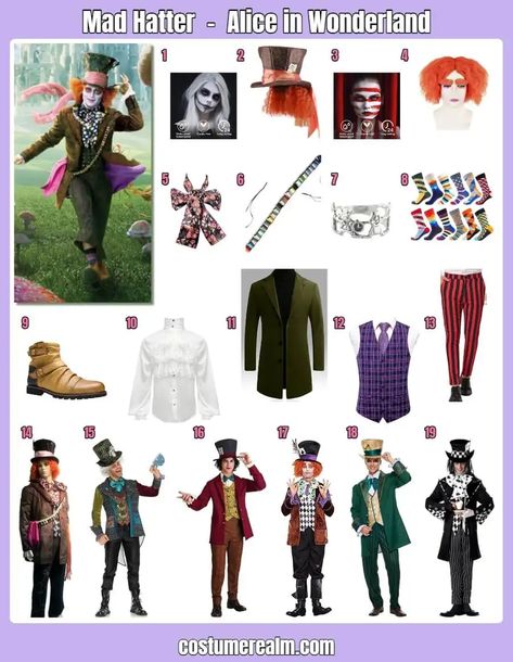 How To Dress Like Mad Hatter Guide For Cosplay & Halloween Mad Hatter Outfit Ideas For Men, Easy Mad Hatter Costume Men, Johnny Depp Mad Hatter Costume, Max Hatter Costume, Mad Hatter Cosplay Men, Alice In Wonderland Male Version, Mad Hatter Costume Male, Mad Hatter Inspired Outfit Men, Diy Mad Hatter Costume Men