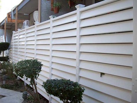 Alternative Styles of Vinyl Fencing | Vinyl Concepts Modern Fencing, Yard Fencing, Temple House, White Vinyl Fence, Garden Railings, Vinyl Fencing, Modern Fence Design, Outdoor Showers, Cheap Fence