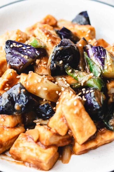 Learn how to make this delicious Stir-fried Japanese Eggplant and Tofu With Miso Paste. You will love the tender eggplant, delicate tofu, and rich miso umami in every bite! Miso Eggplant, Japanese Eggplant, Eggplant Fries, Miso Paste, Baked Veggies, Asian Vegetables, Eggplant Recipes, Vegetable Stir Fry, Vegetable Dishes