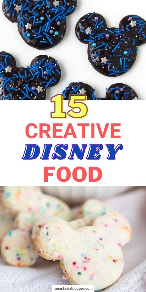 You do not necessarily have to spend a lot of money just to eat Disney-themed goodies. Here are 15 creative and fun Disney-inspired food recipes that you will love!  #disneyrecipes #dessertrecipes Disney Themed Appetizers, Movie Food Recipes, Disney Party Foods, Disney Dessert Recipes, Anastasia Blogger, Disney Movie Night Food, Disney Inspired Recipes, Disney Baking, Disney Themed Food