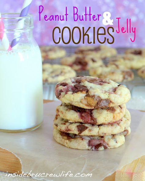 Peanut Butter And Jelly Cookies, Peanut Butter Jelly Cookies, Jelly Cookies, Raspberry Chocolate, Vanilla Cake Mixes, Peanut Butter And Jelly, Peanut Butter Jelly, Crinkle Cookies, Peanut Butter Recipes