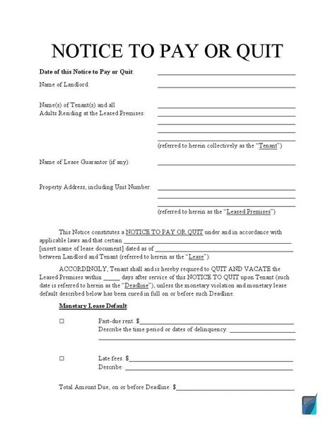 Notice to Pay or Quit forms are critical to start the process of evicting a tenant who is behind on rent. Learn how to use these forms and how they work. Late Rent Notice, Teacher Resignation Letter, Eviction Notice, Landlord Tenant, Purchase Agreement, Irs Forms, Employee Handbook, Non Disclosure Agreement, Letter Of Intent